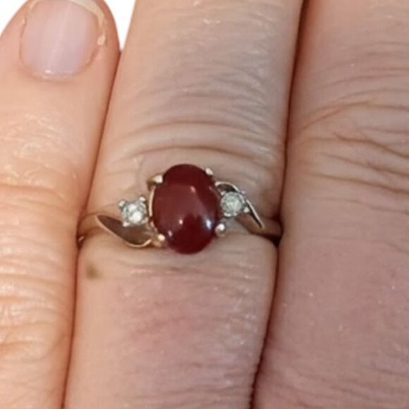 Dainty Carnelian 14K Gold 2 Diamond Ring GE ESPO Estate Size 7.75 Vintage - Picture 1 of 7